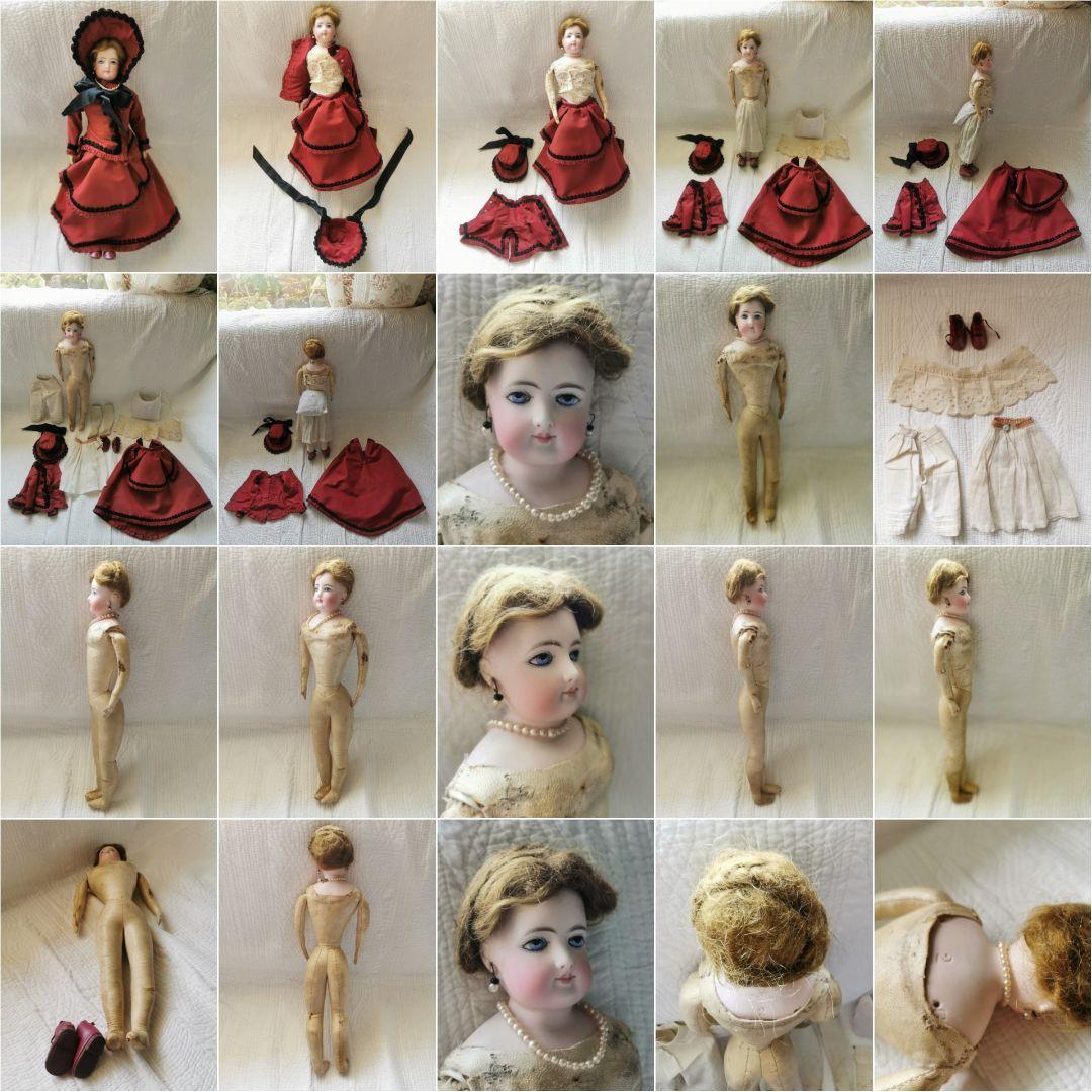 アンティーク ゴーチェ フレンチファッションビスクドール 赤と黒のドレス ２号