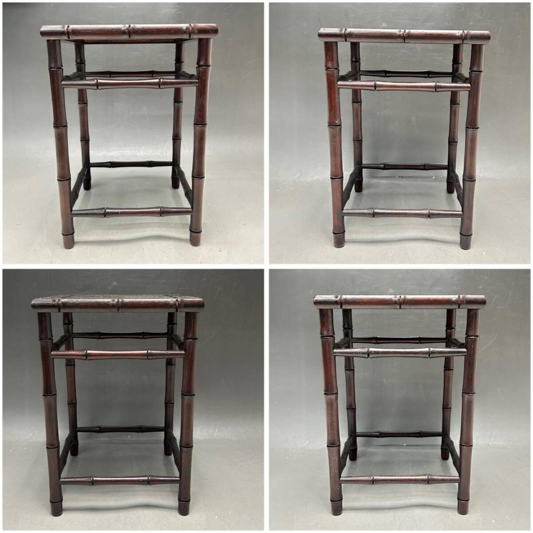 中国美術 唐物 紫檀 唐木 竹節 花台 二点 香炉台　中卓　飾り台 香卓