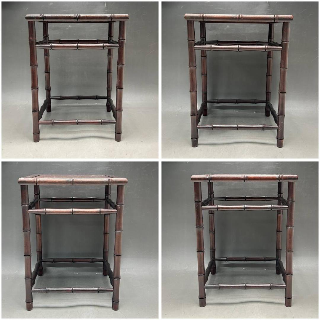 中国美術 唐物 紫檀 唐木 竹節 花台 二点 香炉台　中卓　飾り台 香卓