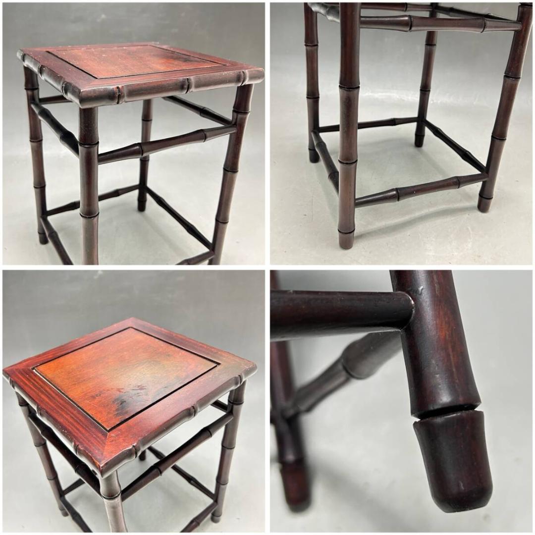 中国美術 唐物 紫檀 唐木 竹節 花台 二点 香炉台　中卓　飾り台 香卓