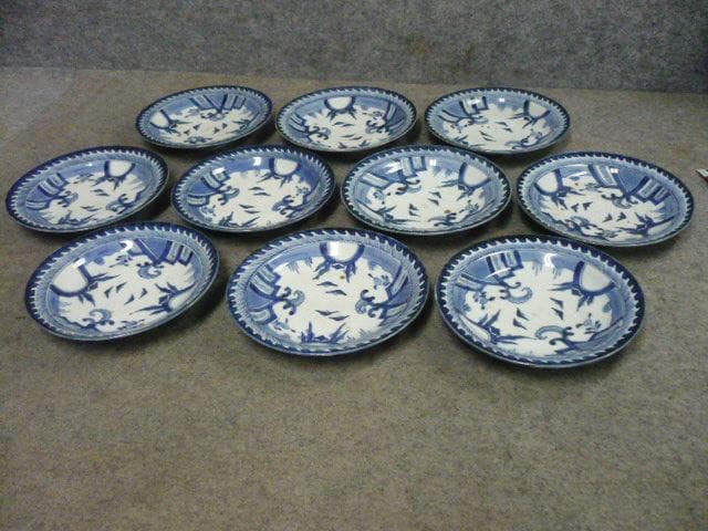 伊万里 風景図 染付 中皿 10枚 [B31363]