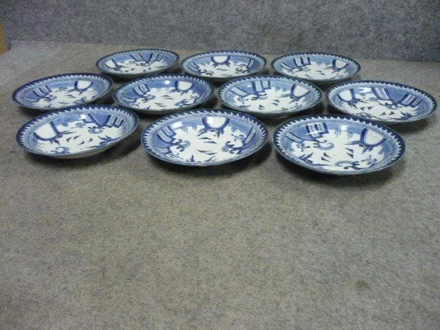 伊万里 風景図 染付 中皿 10枚 [B31363]