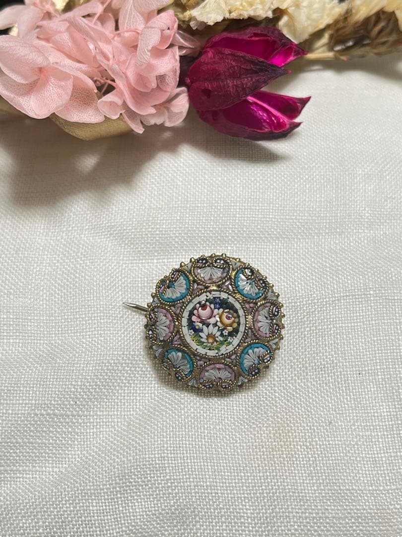 マイクロモザイク ブローチ イギリスアンティーク 英国