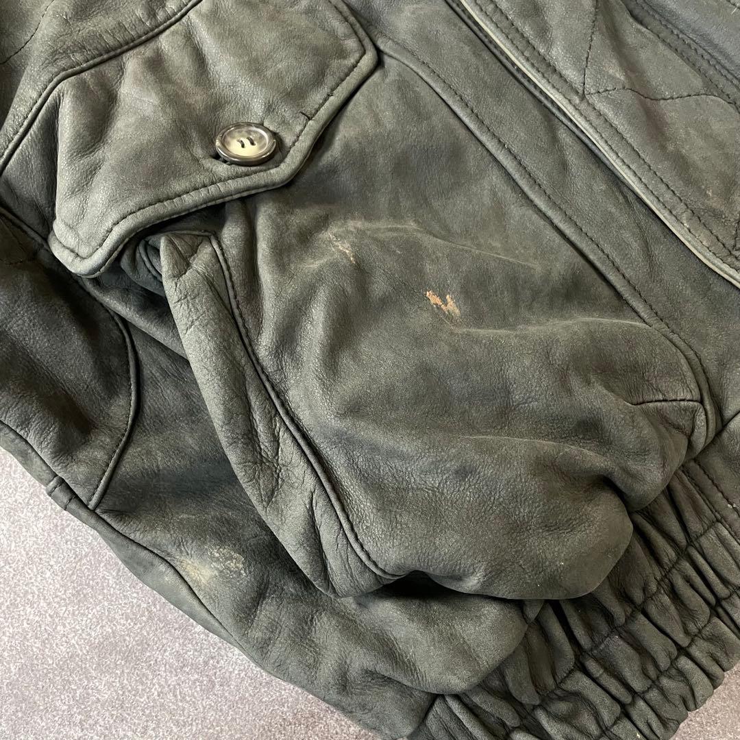 90s vintage 本革 レザージャケット スタンドカラー 2重襟 切替