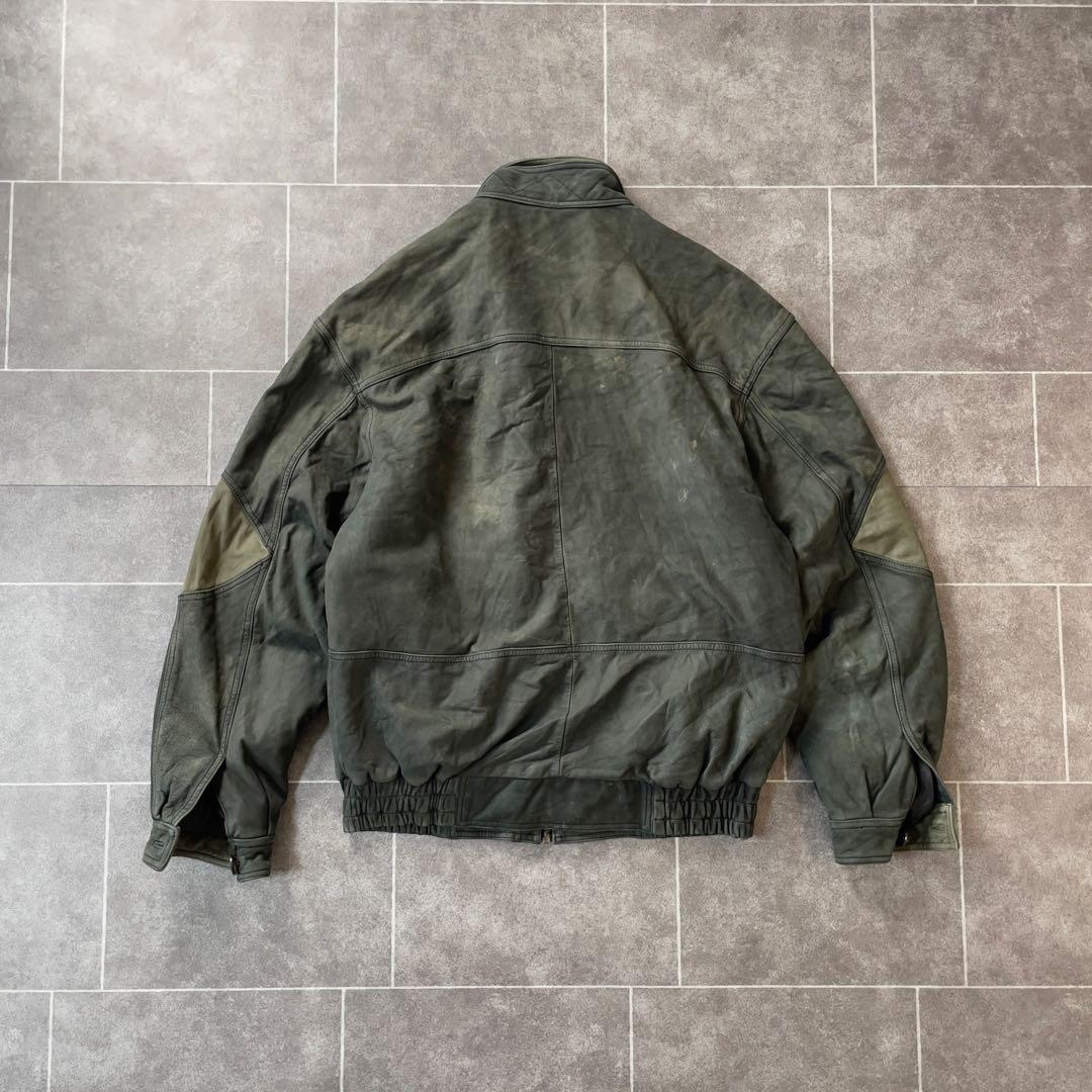 90s vintage 本革 レザージャケット スタンドカラー 2重襟 切替