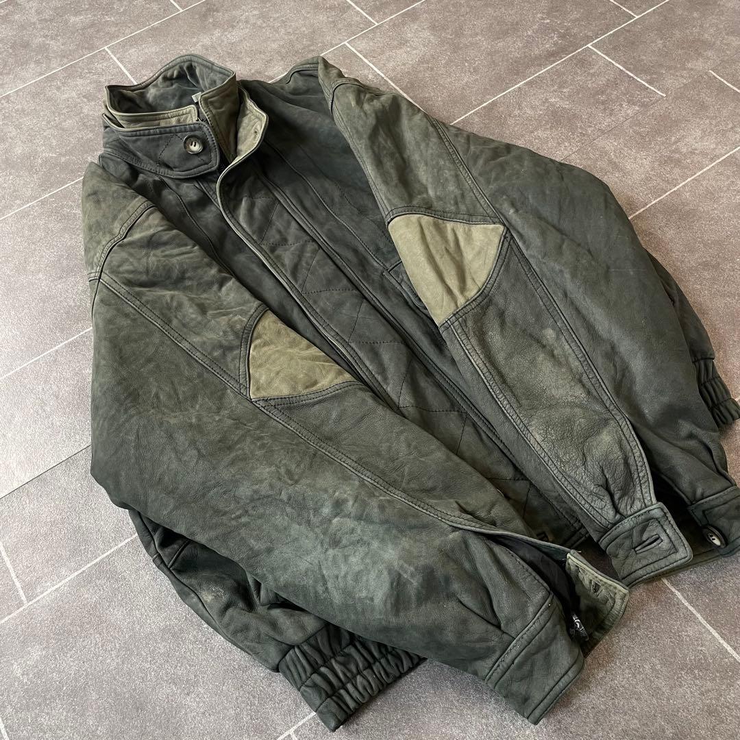 90s vintage 本革 レザージャケット スタンドカラー 2重襟 切替