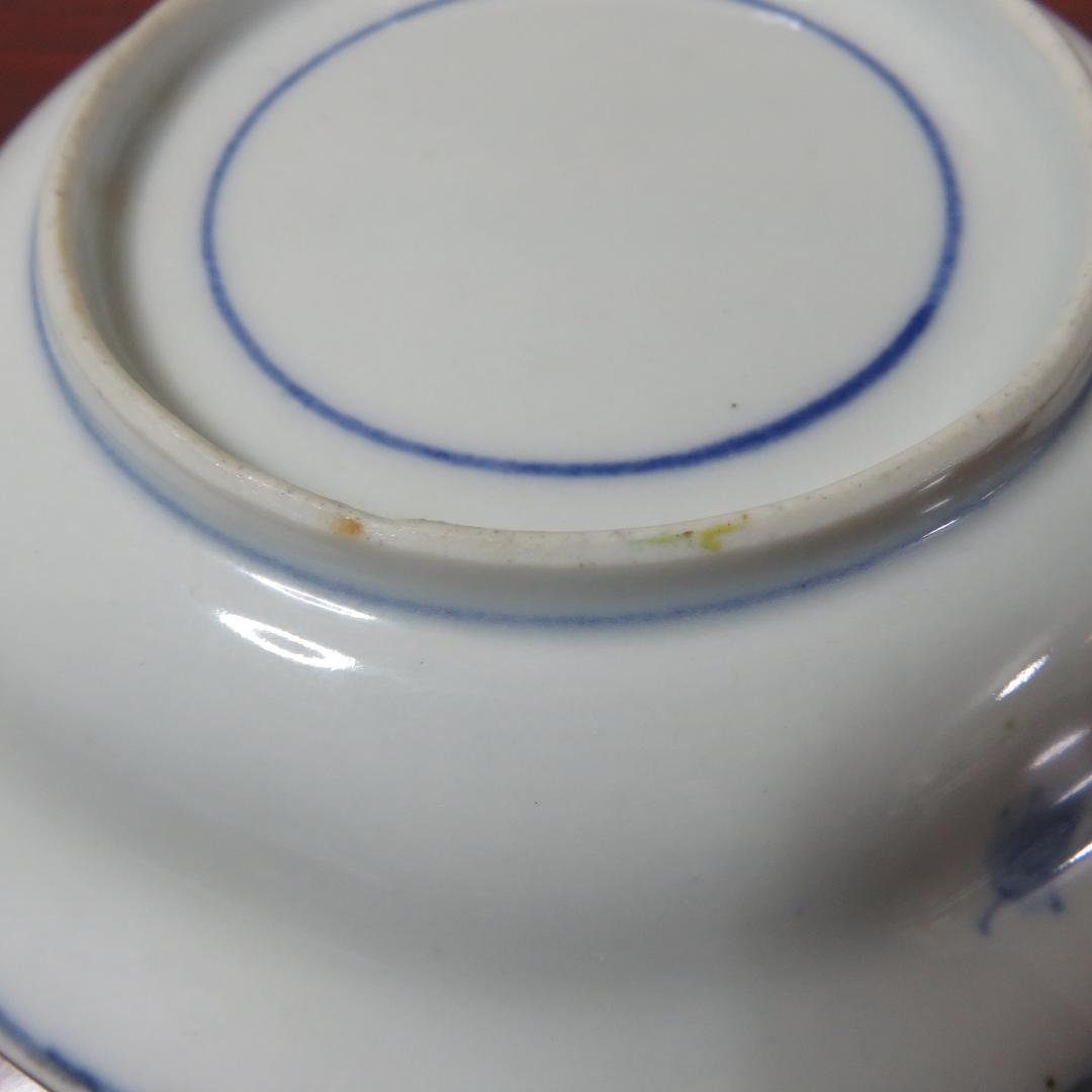 六角皿 色絵付 ザクロ セミ 染付 変形皿 明治 大正 窯傷 2枚