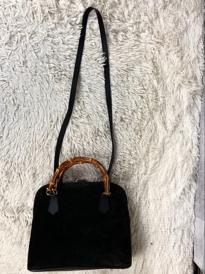美品 オールドグッチ 2way スエード レザー バンブー 斜め掛け ブラック