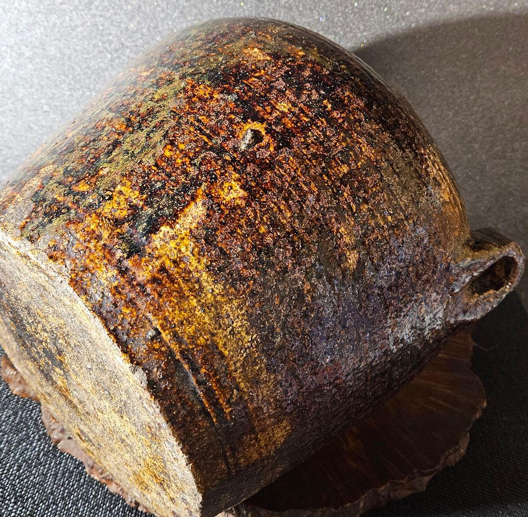 名壺❗】17世紀頃　東南アジア 古琉球系　窯変　双耳　大壺　酒会壺 【見事な窯変