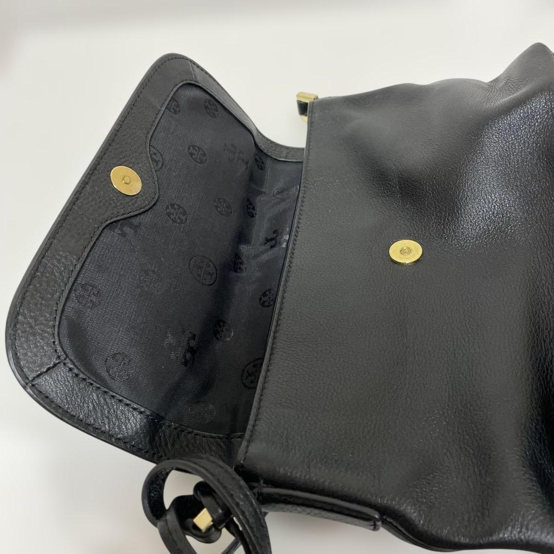 トリーバーチ テアメッセンジャーバッグ ショルダー レザー ブラック 中古