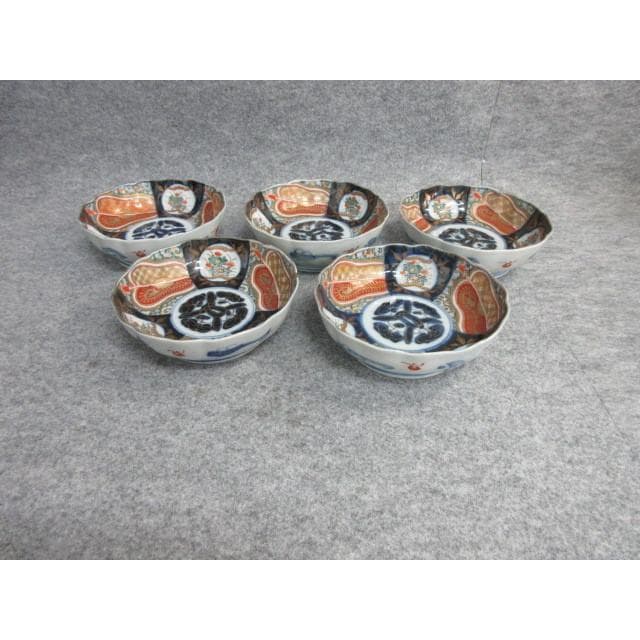 古伊万里色絵金彩軍配図なます皿5枚 [B26061]