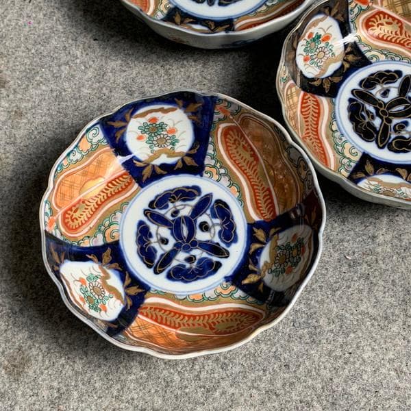 古伊万里色絵金彩軍配図なます皿5枚 [B26061]