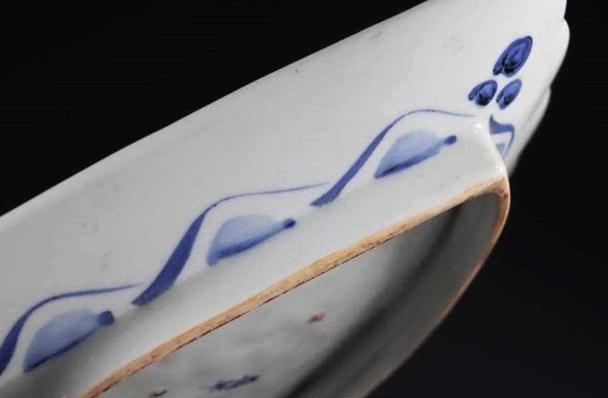 （貴重）古伊万里 　江戸期天保年　染付扇形地図皿 　M320