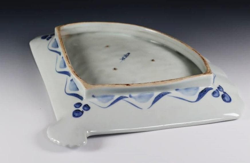 （貴重）古伊万里 　江戸期天保年　染付扇形地図皿 　M320