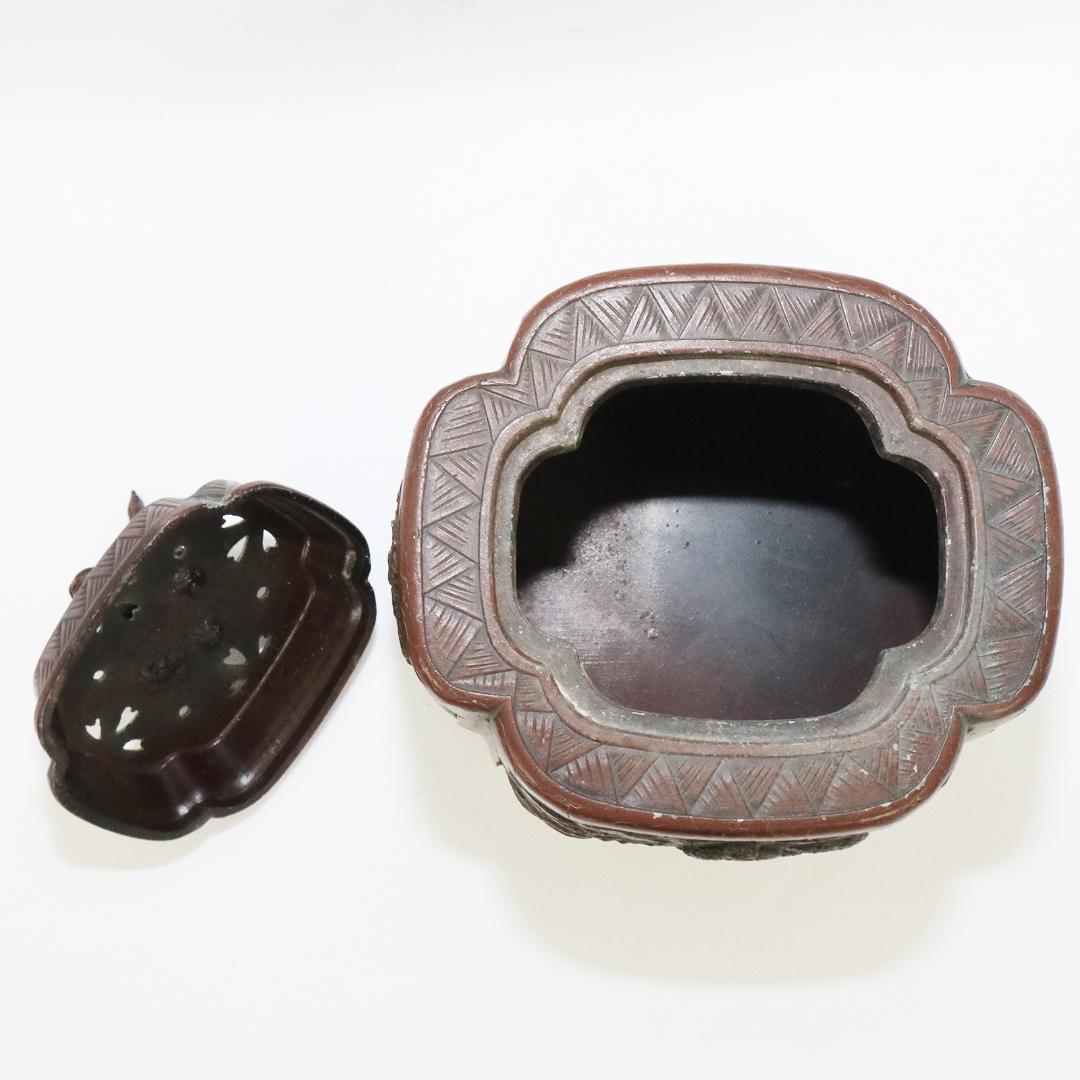 高岡銅器 佐野宏采 山水 風景図 玉乗獅子摘 四足香炉