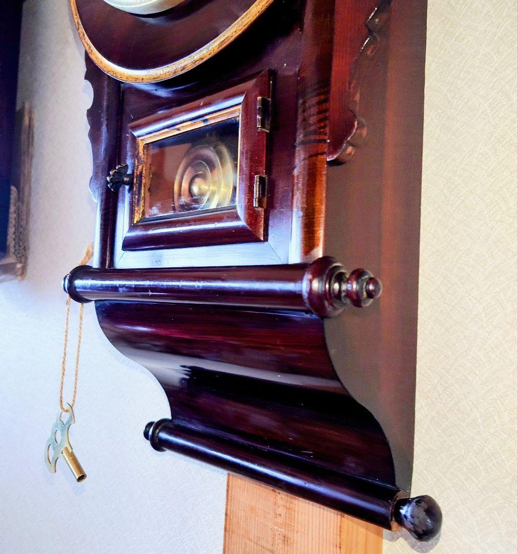 専用〈完動・美品〉日本時計　八吋巻物形ゼンマイ振り子時計　アンティーク古時計