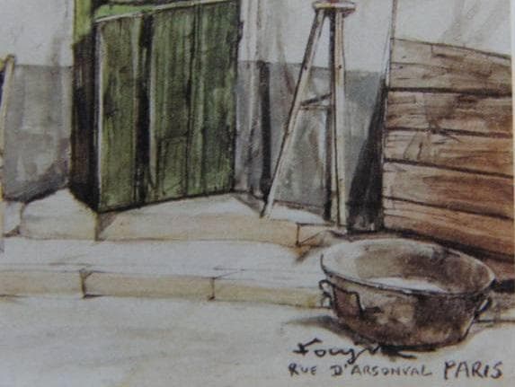 藤田嗣治、【パリのアルソンヴァル通り】、希少画集画、新品高級額・額装付