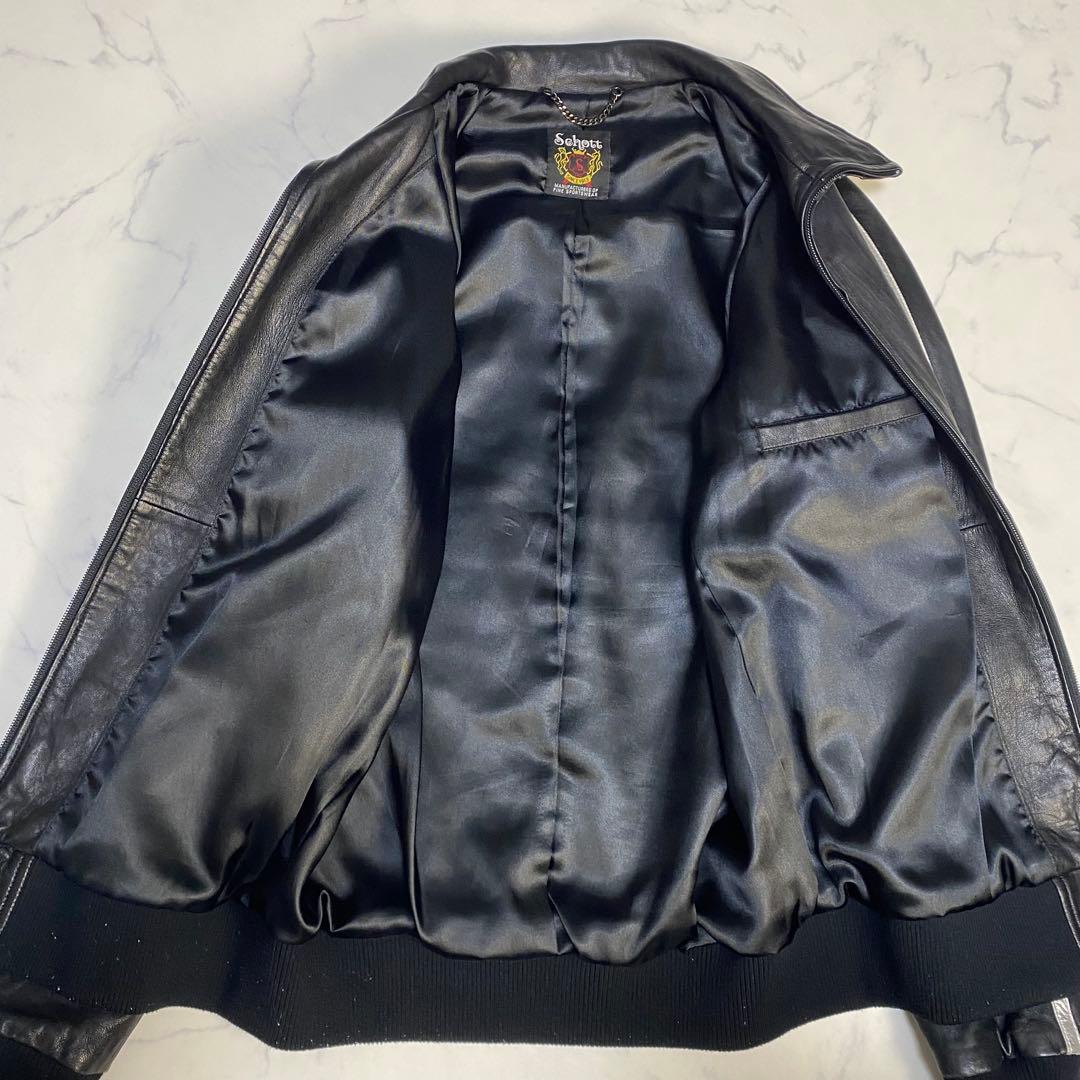 【美品】ショット　トラッカージャケット　M相当　ブラック　レザー　シープスキン