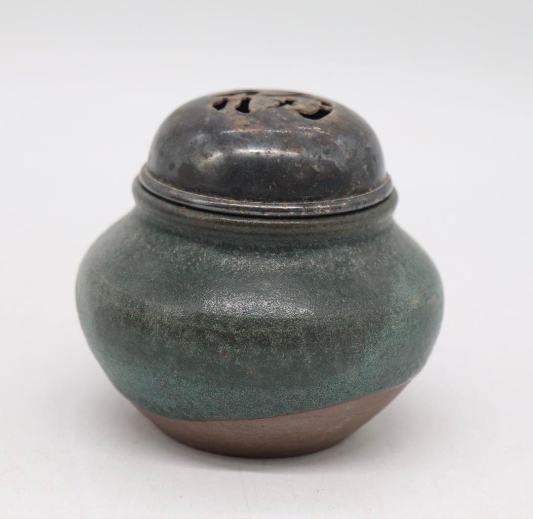 月夜野焼　祐太郎作　香炉　銀ボヤ　共箱　送料込み250202