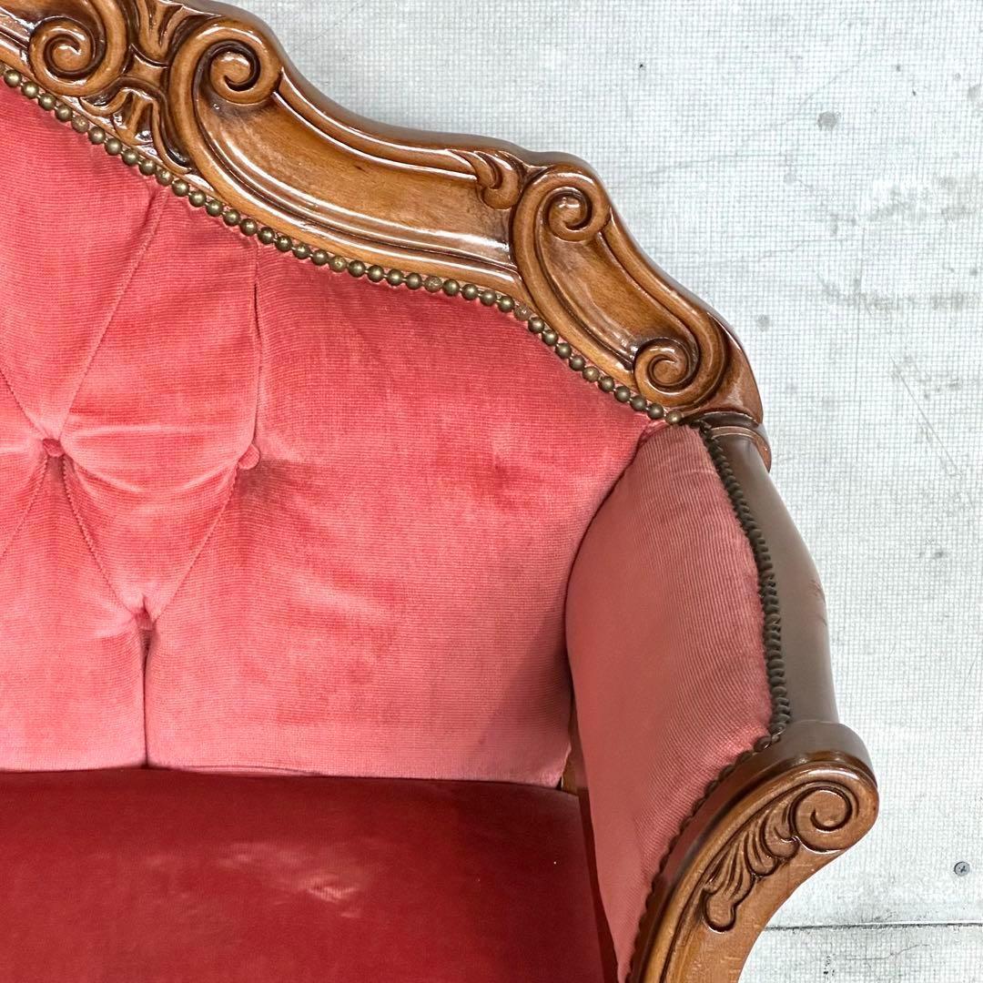 ♕ ロココ調 ✦ 木彫ベルサイユソファー ✦ 気品の2人掛け ♕ベルベット