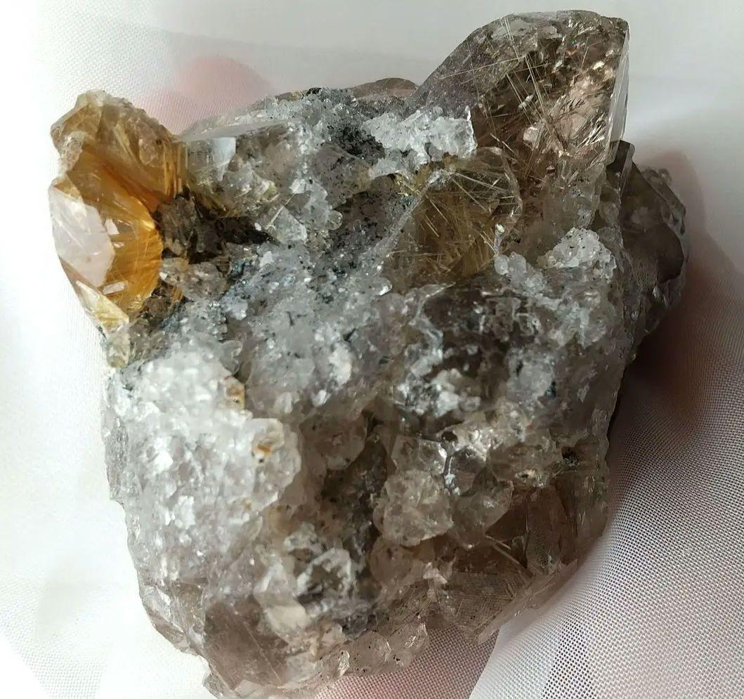 ブラジル産 虹入り 太陽ルチル スモーキークォーツ 美クラスター