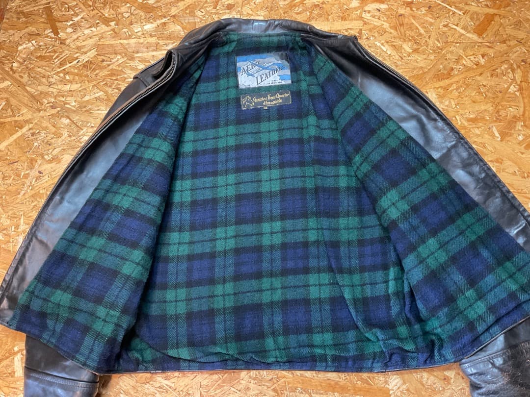 エアロレザー 飛行機タグ 90s ハーフベルテッド ホースハイド ライダース