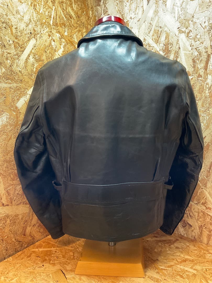 エアロレザー 飛行機タグ 90s ハーフベルテッド ホースハイド ライダース