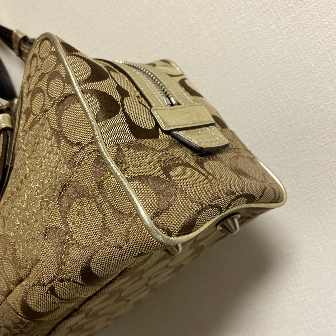 【美品】COACH ベージュゴールド シグネチャー ハンドバッグ Y2K