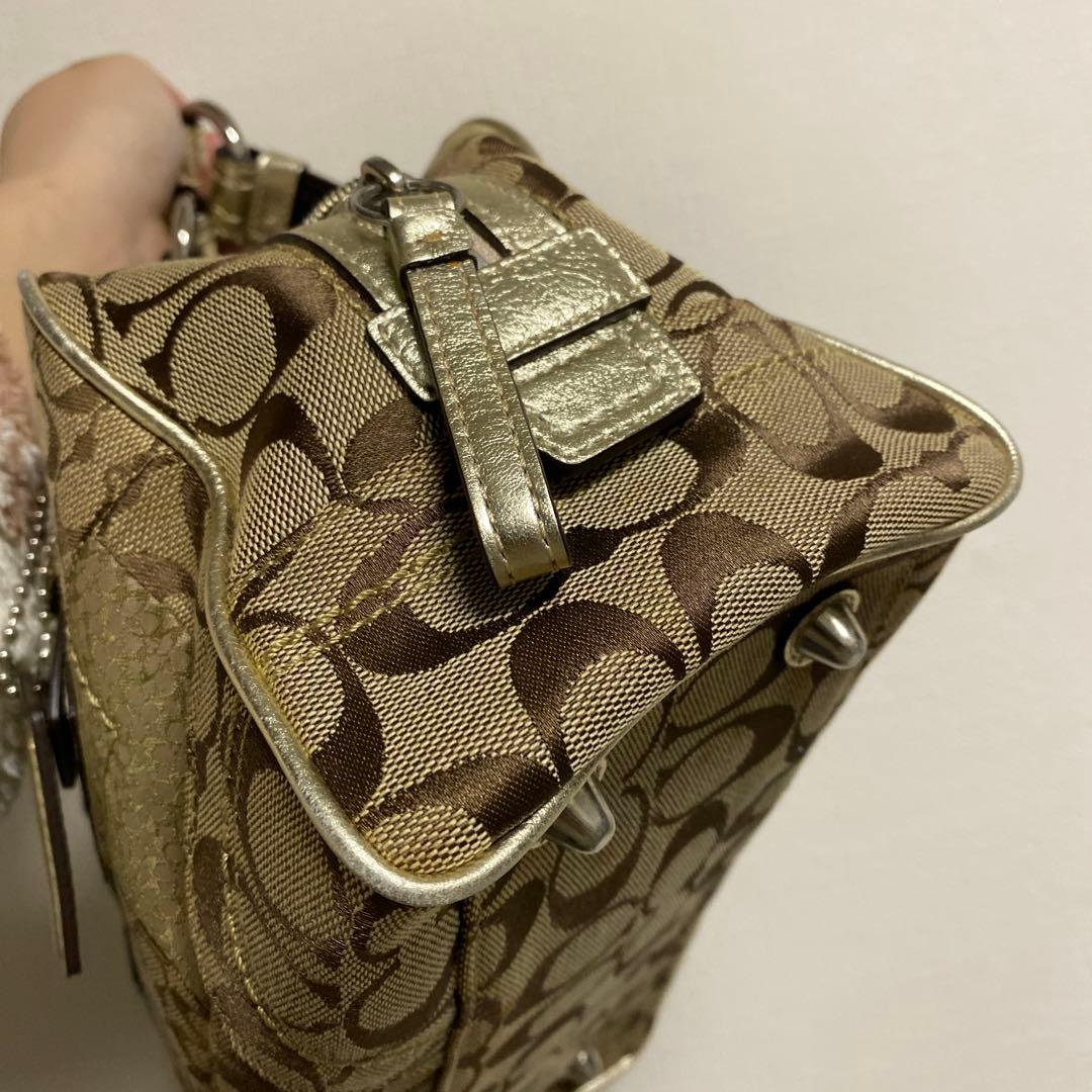 【美品】COACH ベージュゴールド シグネチャー ハンドバッグ Y2K