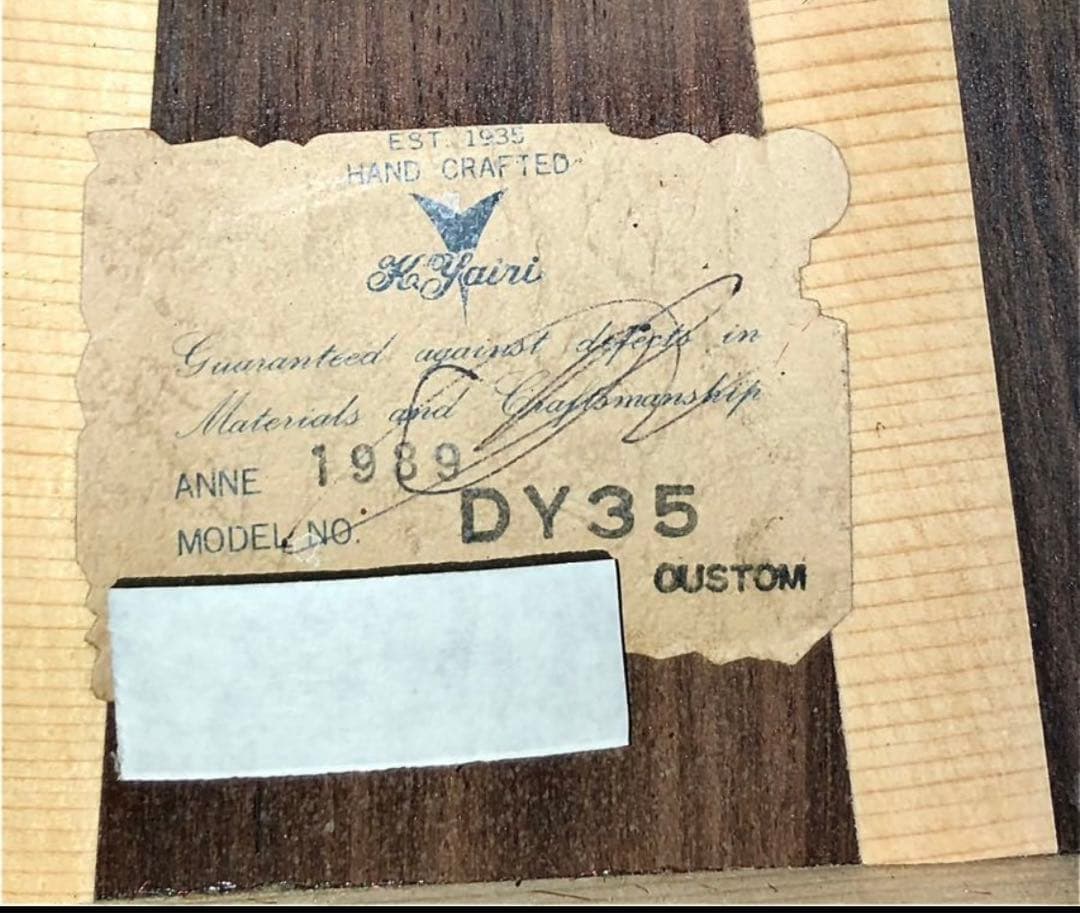 稀少1989年製　フルオーダーカスタムモデル　Kヤイリ　DY-35custom