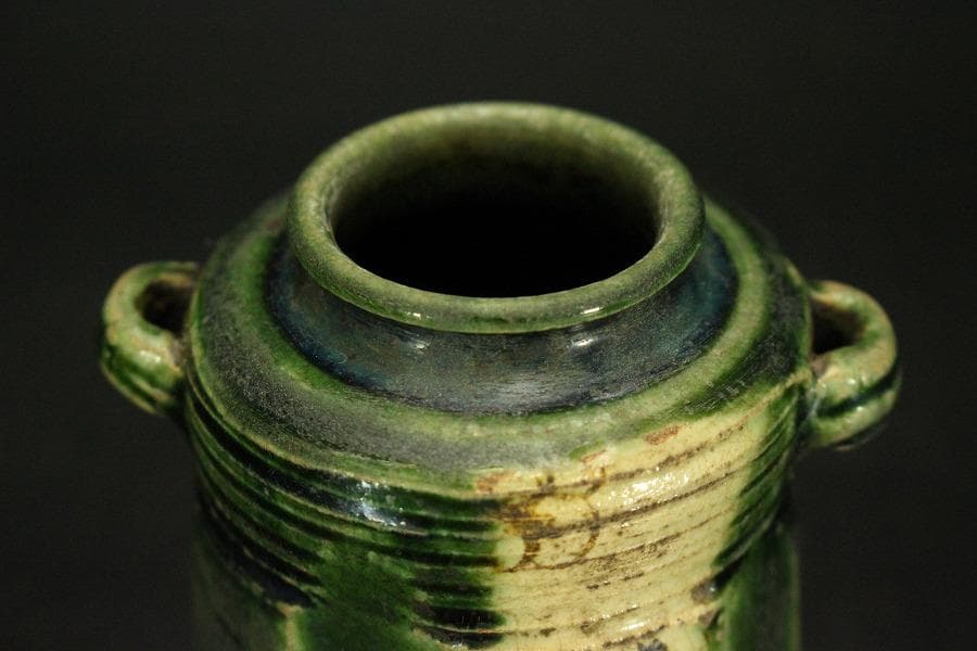 古美術 茶道具 青織部 時代 茶入(A776)