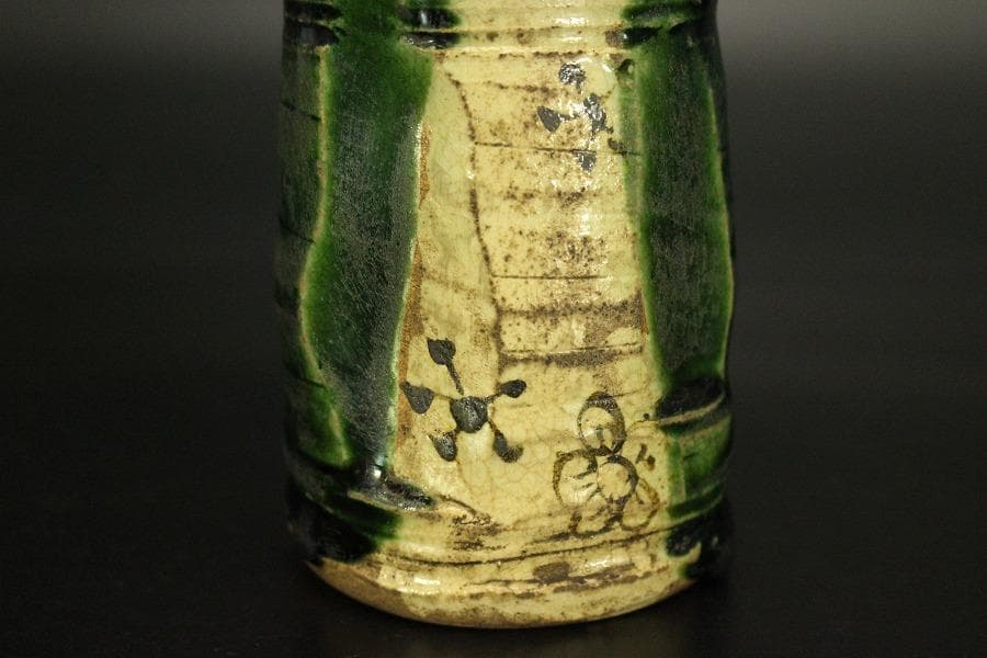 古美術 茶道具 青織部 時代 茶入(A776)