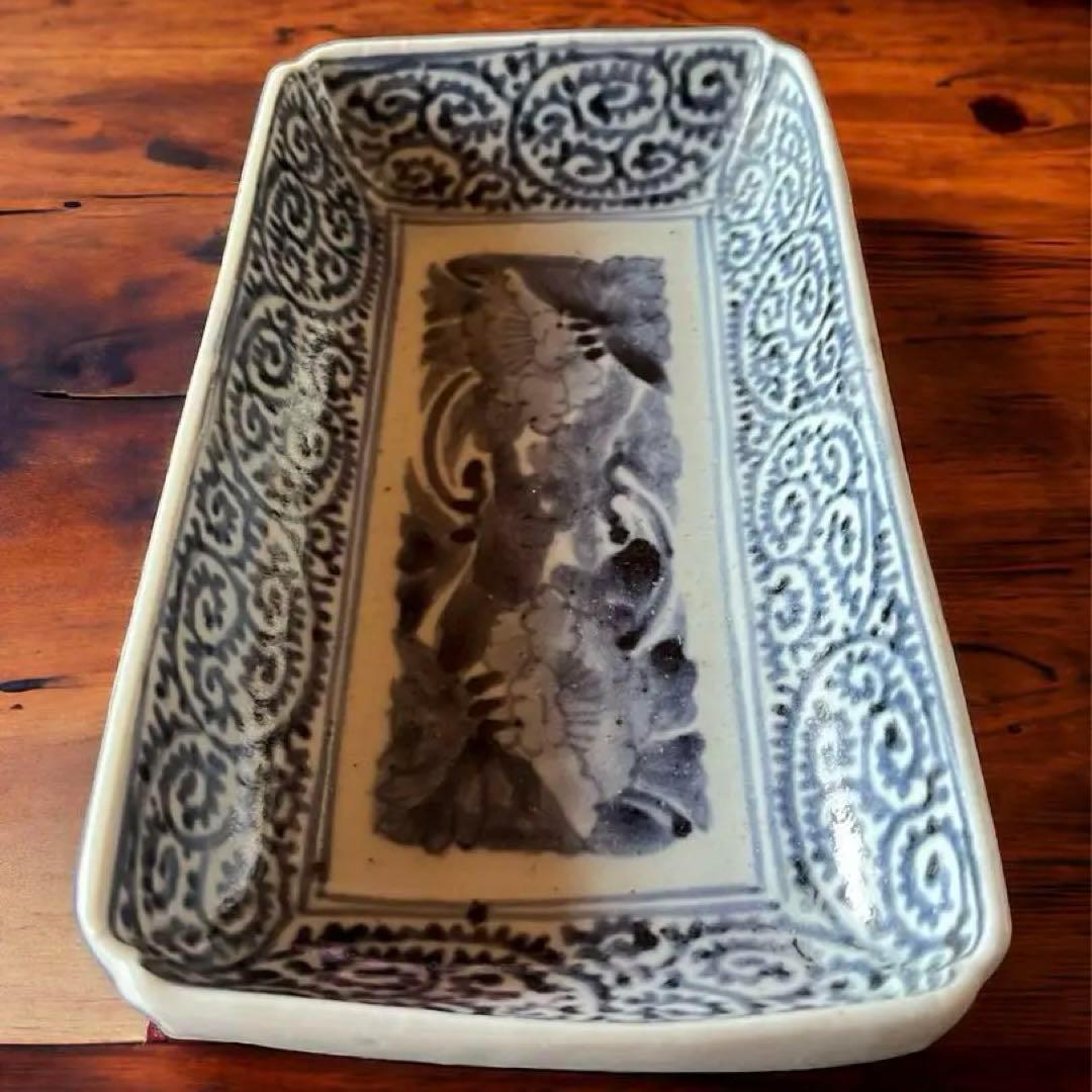 江戸時代／富貴長春／骨董品 アンティーク⭐️たこ唐草 古伊万里 長皿 レトロ