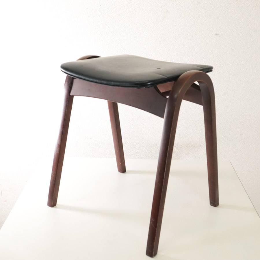 値下秋田木工 IDC大塚 No.202 剣持勇 スタッキングスツール 黒PVC⑦