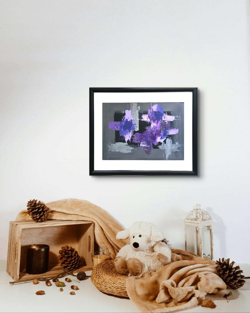 紫 / 抽象画 A3 額縁セット 53×44㎝ 原画1点のみ モダンアート