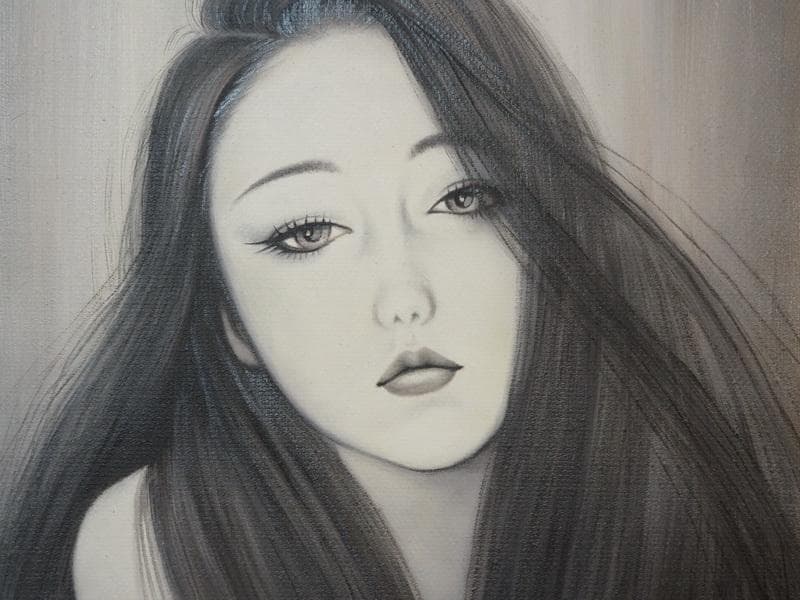 【値下げ】美人像　油絵　鶴田一郎　人物画　F6　額付き　手描き　肉筆