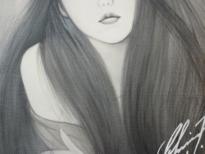 【値下げ】美人像　油絵　鶴田一郎　人物画　F6　額付き　手描き　肉筆