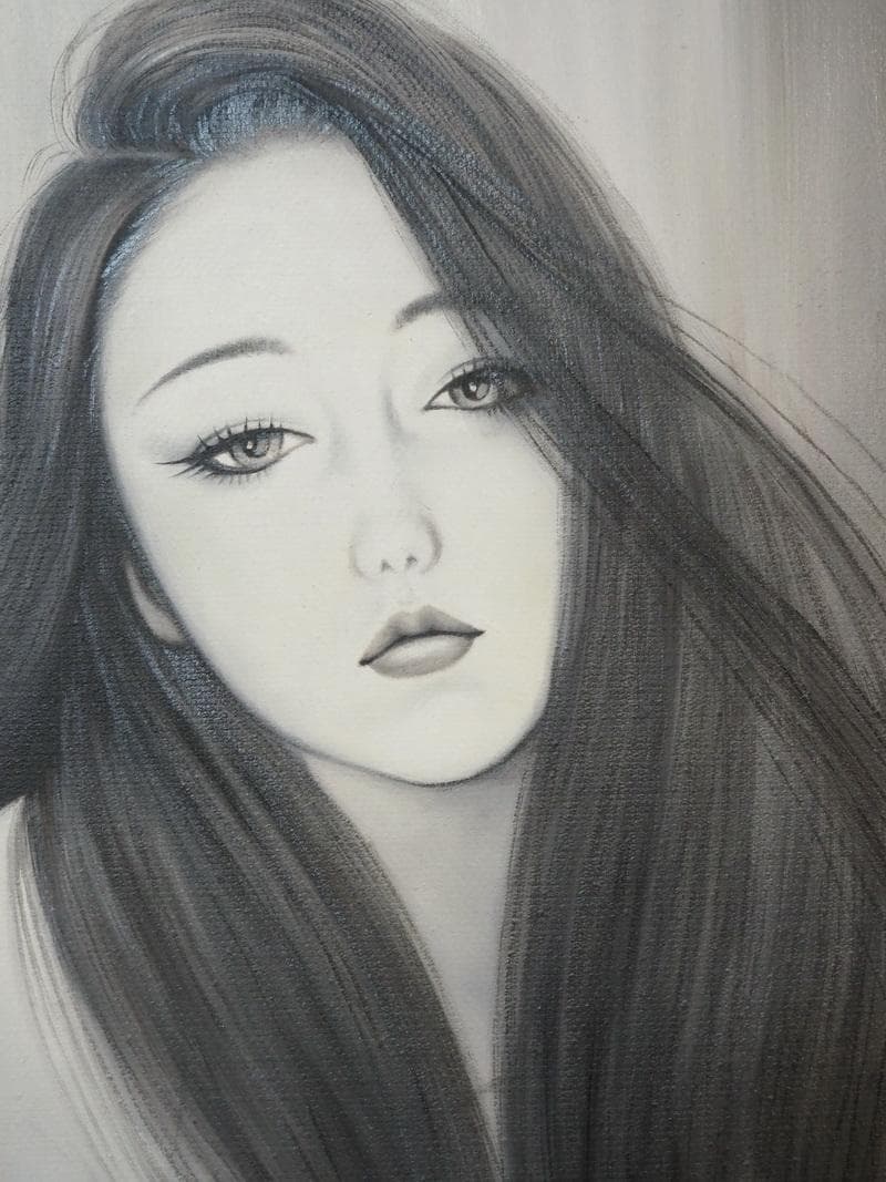 【値下げ】美人像　油絵　鶴田一郎　人物画　F6　額付き　手描き　肉筆