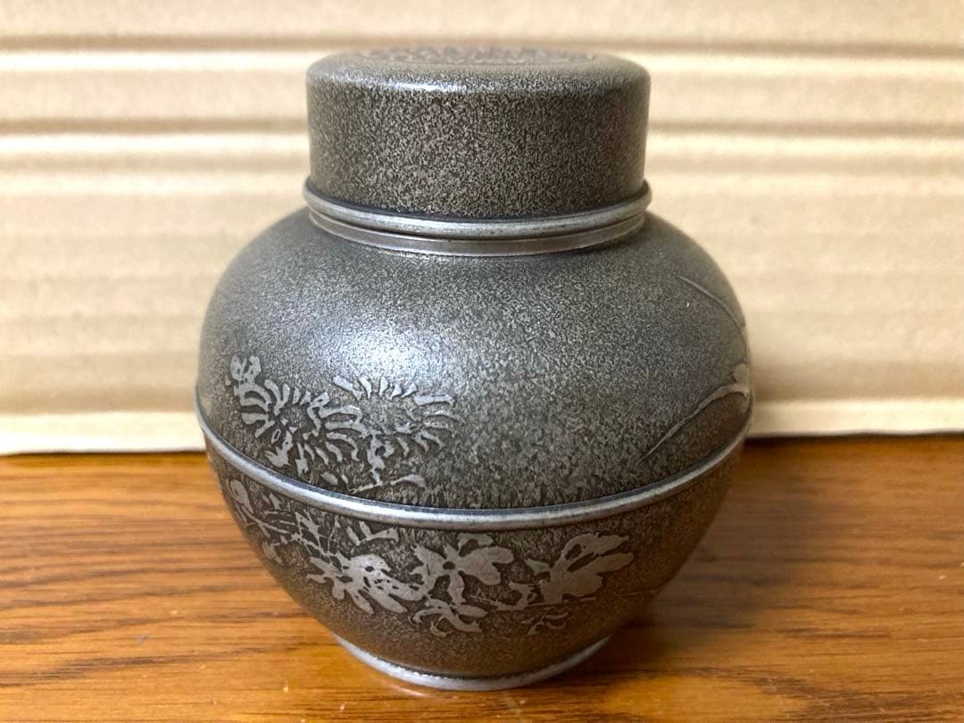 希少 ビンテージ 錫製 茶壷 茶道具 古美術 骨董 刻インテリア レトロ 当時物
