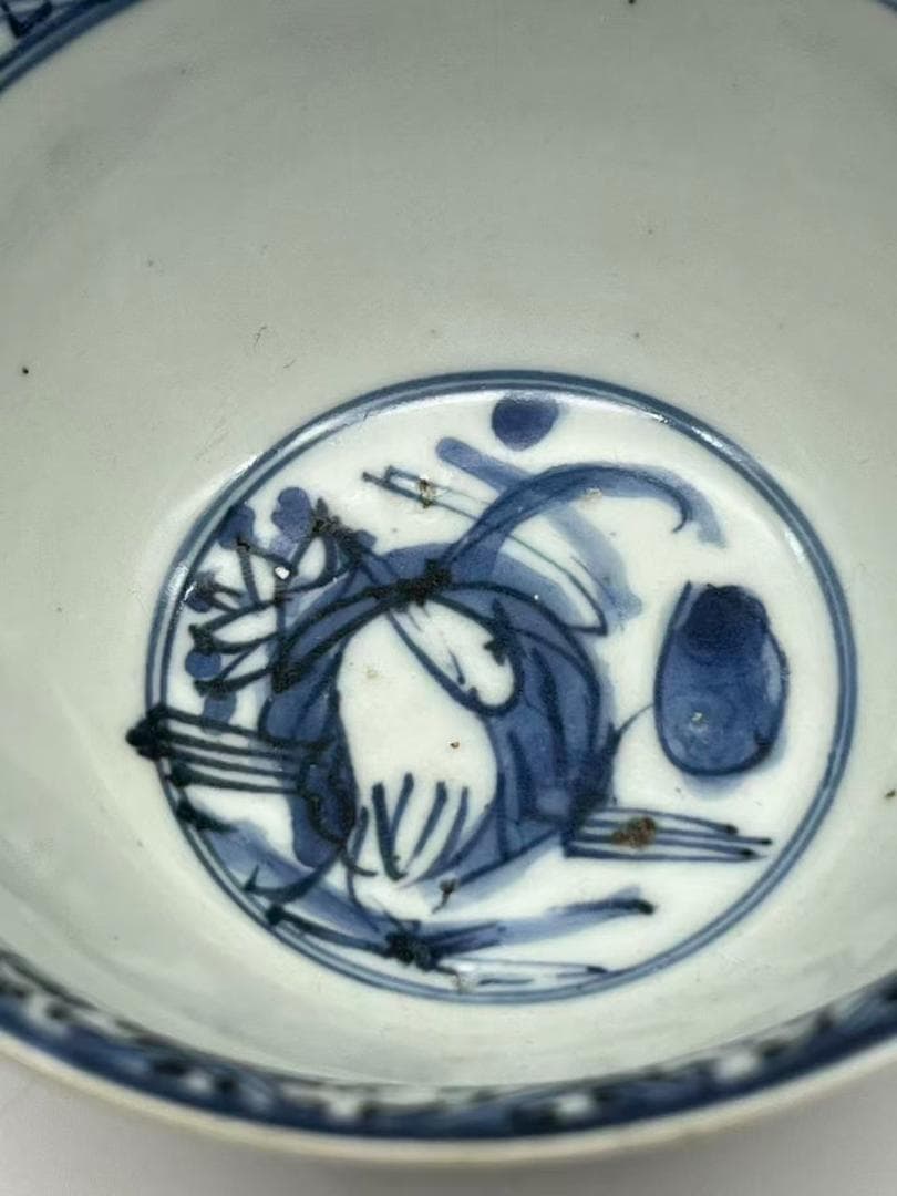 明時代　染付 青花人物文碗　古染付 唐物　古賞物　時代物　茶碗(F-120)