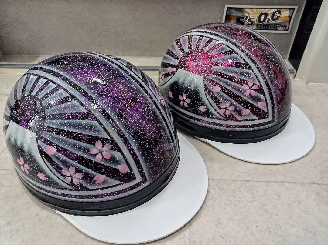 カスタムコルク半　Candyパープル＆ピンクラップ白富士日章　七色ラメ