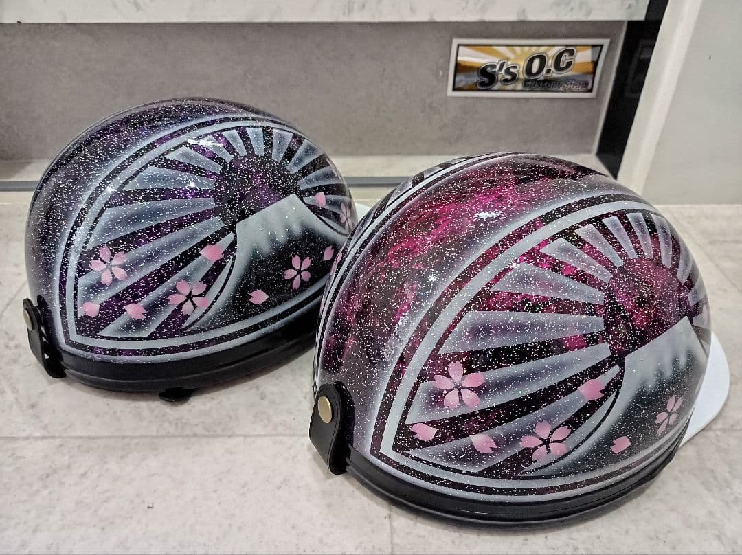 カスタムコルク半　Candyパープル＆ピンクラップ白富士日章　七色ラメ