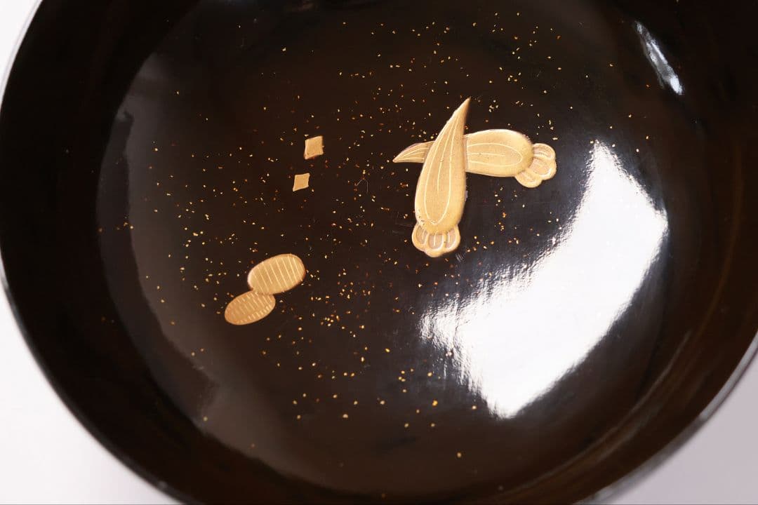 【MB191】輪島塗 宝尽くし金蒔絵 黒塗椀 五客 天然木漆塗 大正昭和 茶懐石