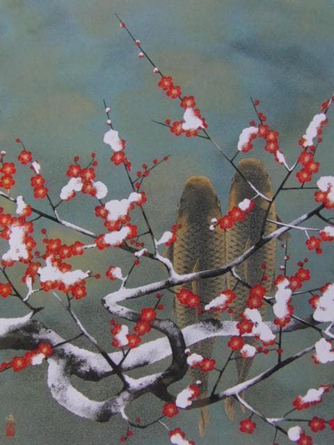 牧進、雪持ち、希少な画集より、新品高級額装付、状態良好