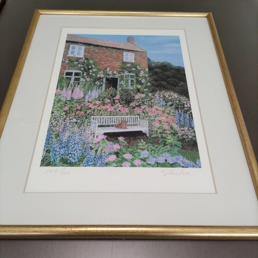 夢ら丘 実果 限定版画 額装 ☆ 直筆サイン・エディション有り ☆ 猫 ☆ 庭園