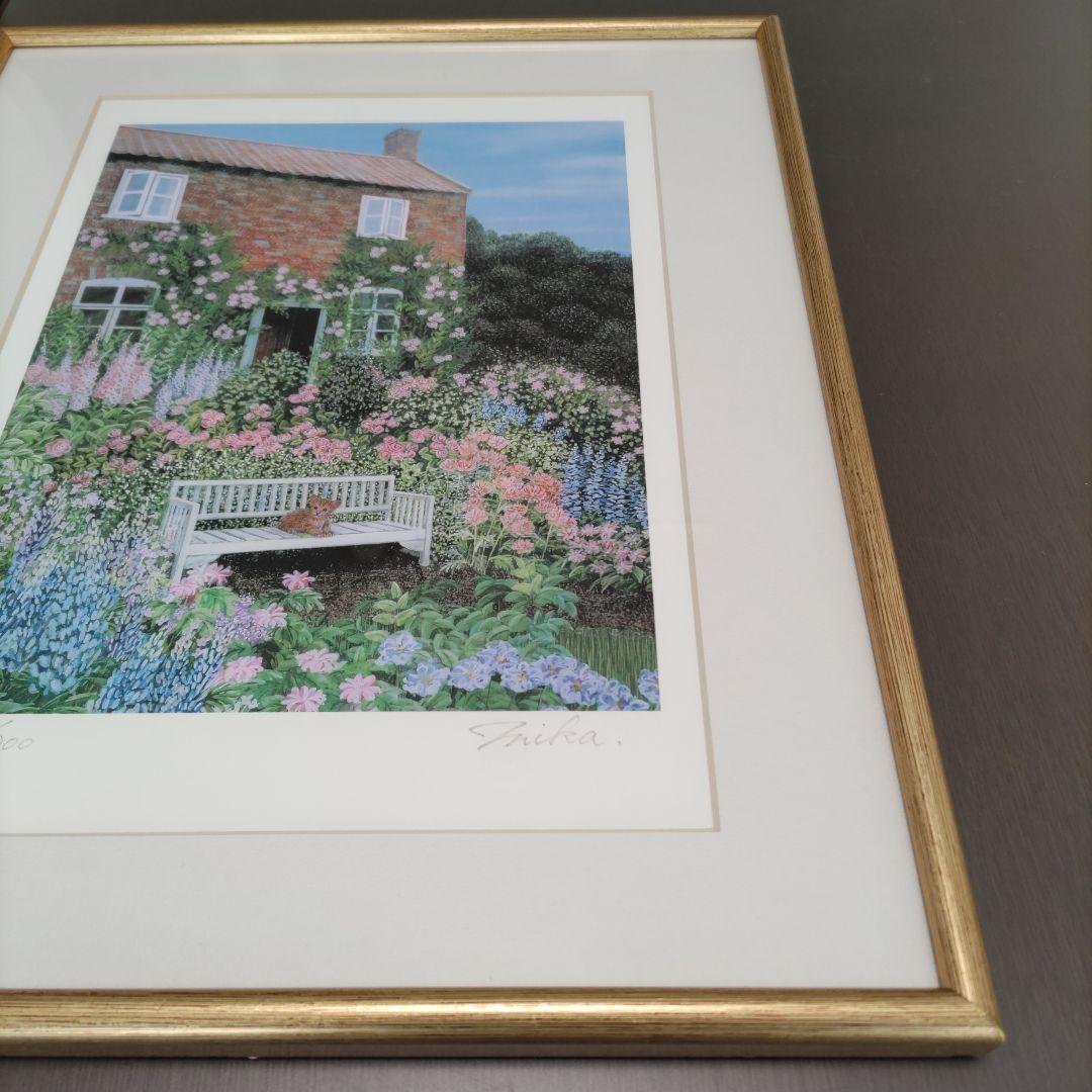 夢ら丘 実果 限定版画 額装 ☆ 直筆サイン・エディション有り ☆ 猫 ☆ 庭園