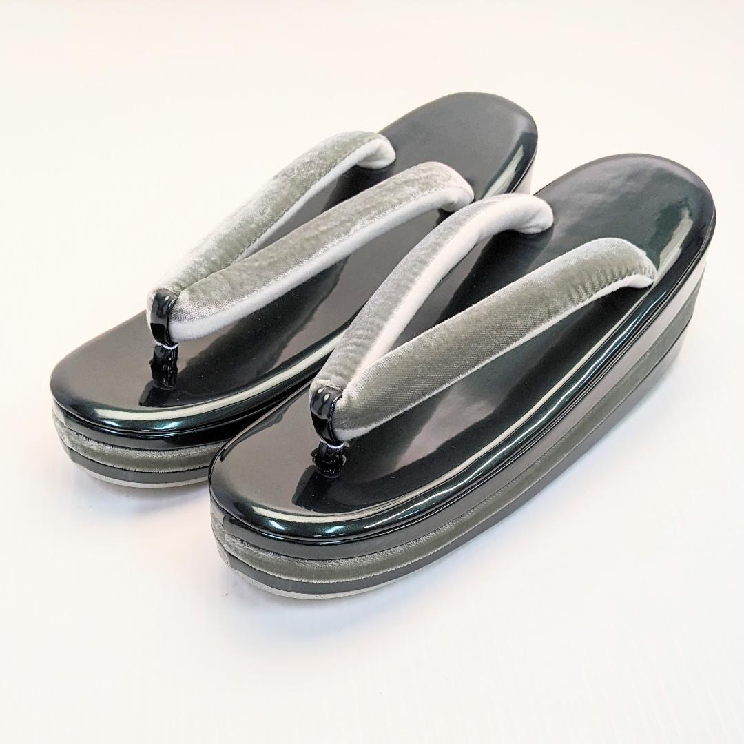 ベロア 3枚芯 ハイヒール 草履バッグ セット グリーン w64-3