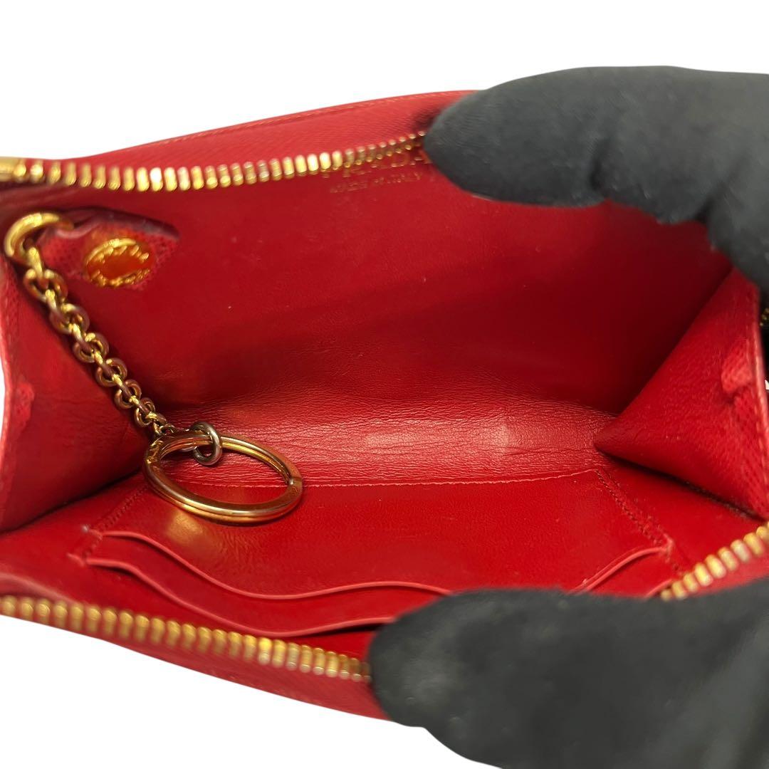 極美✨プラダ ケース キーリング サフィアーノレザー 金ロゴ レッド