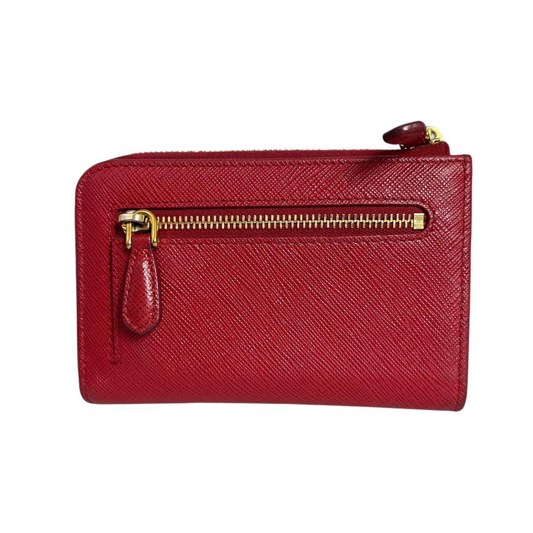 極美✨プラダ ケース キーリング サフィアーノレザー 金ロゴ レッド