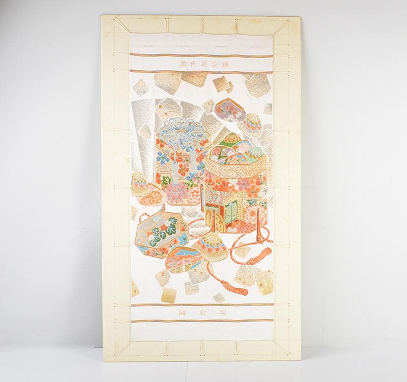 織額　京都西陣　龍村製　源氏絵合錦　織物　額装　C R4635C